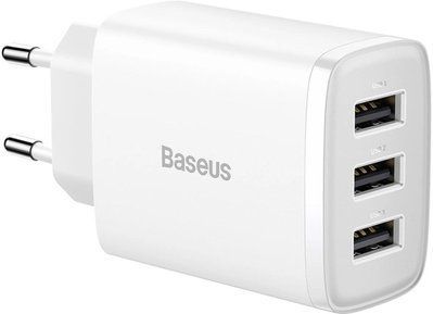 МЗП Baseus Compact Charger 3-USB 17W EU White CCXJ020102 00000000715 фото