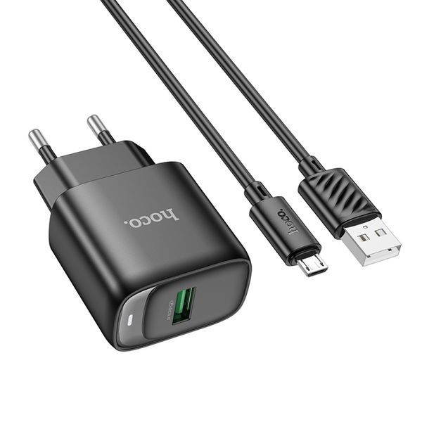 МЗП HOCO C140A Smart single port QC3.0 charger set 18W (QC/FCP/AFC) +Micro White 00000000825 фото