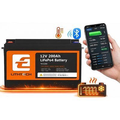 LiFePO4 12V/200Ah Акумулятор Lithtech з Bluetooth, функцією підігріву, BMS для резервного живлення 00000001035 фото