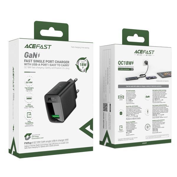 МЗП ACEFAST A90 QC18W GaN single (USB-A) charger Black 00000000731 фото