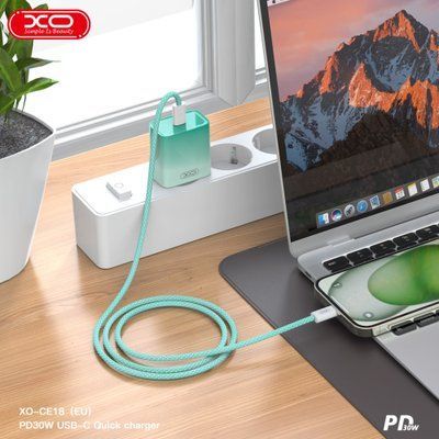 МЗП XO CE18 (EU) PD30W USB-C fast charging charger Синій 00000000372 фото