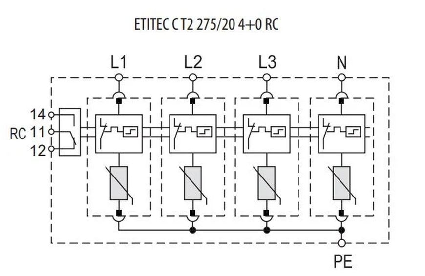 Обмежувач перенапруги ETITEC С T2 275/20 (4+0) 00000009845 фото