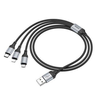 Кабель HOCO X102 Fresh 3-in-1 charging data cable(iP+Micro+Type-C) 1m. Black 00000000980 фото