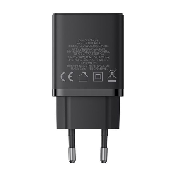 МЗП Baseus Cube Fast Charger C+U 20W EU Cluster Black P10111403113-00 00000000734 фото
