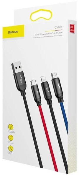 Кабель Baseus 3-in-1 Cable USB For M+L+T 3.5A 1.2M Black (CAMLT-BSY01) 00000000071 фото