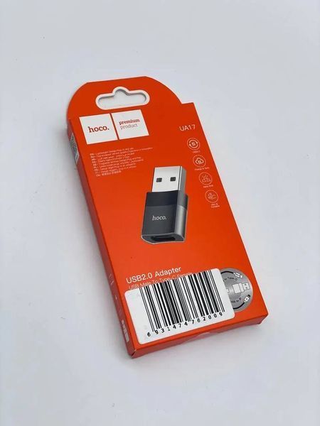 Перехідник HOCO UA17 USB Male to Type-C female USB2.0 adapter Black 00000000985 фото