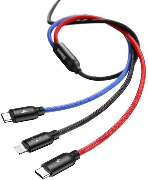 Кабель Baseus 3-in-1 Cable USB For M+L+T 3.5A 1.2M Black (CAMLT-BSY01) 00000000071 фото