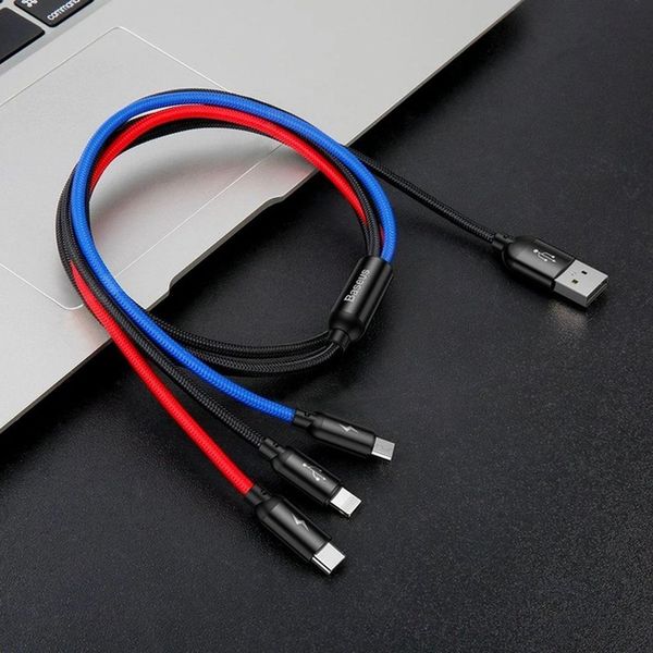 Кабель Baseus 3-in-1 Cable USB For M+L+T 3.5A 1.2M Black (CAMLT-BSY01) 00000000071 фото