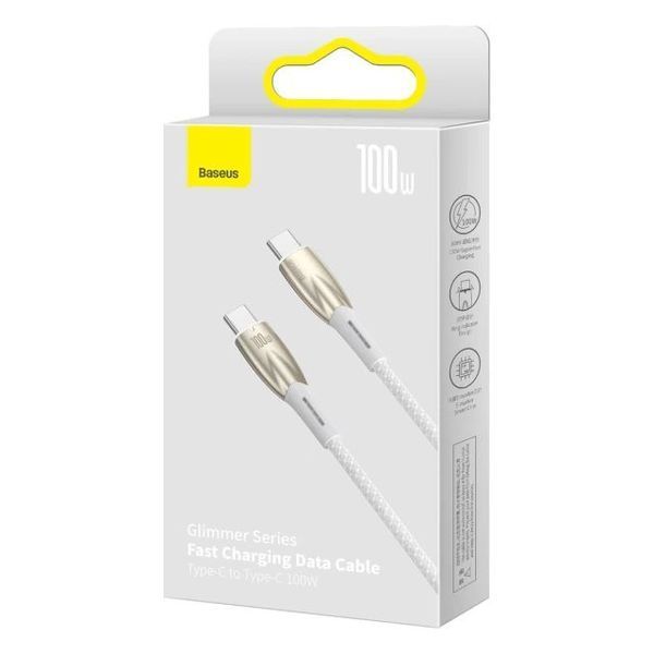 PD кабель Baseus Glimmer Series Fast Charging Data Cable Type-C to Type-C 100W 1m White CADH000702 00000001049 фото