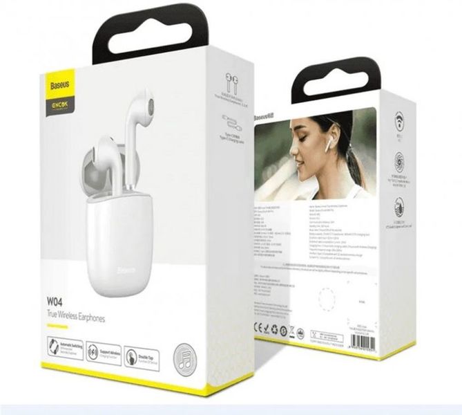 Бездротові навушники Bluetooth Baseus Encok True Wireless Earphones W04 White (2022 Edition) NGTW030102 00000001399 фото