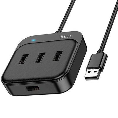 USB-хаб (адаптер) розширювач з входом Type-C HUB Hoco HB31 Easy 4-in-1 converter(Type-C to USB3.0*4) 0,2m. Black 00000006165 фото