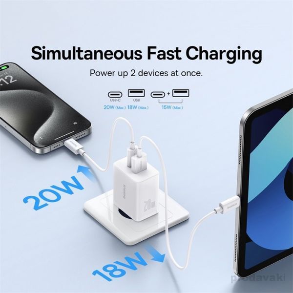 МЗП Baseus Cube Fast Charger C+U 20W EU Cluster White P10111403213-00 00000000735 фото