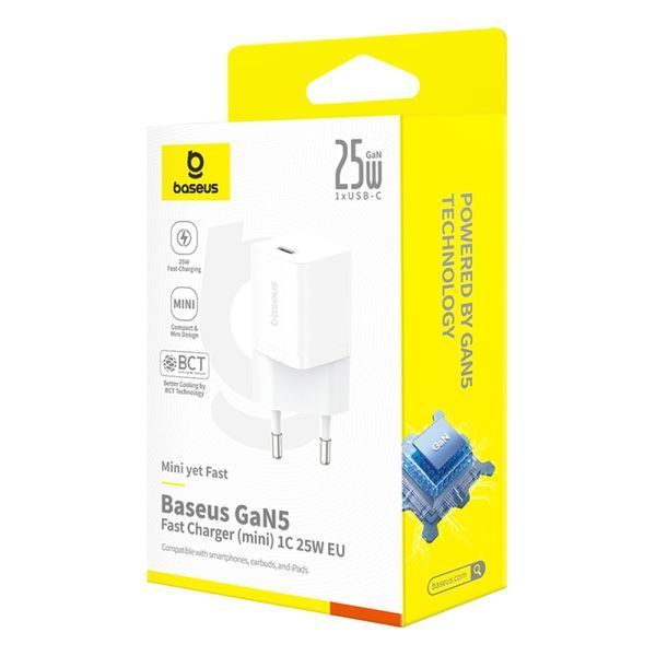 МЗП Baseus GaN5 Fast Charger (mini) 1C 25W EU White P10110909213-00 00000000736 фото