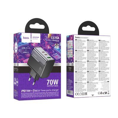МЗП HOCO CS75A Star Speed PD70W(2C1A) charger(EU) Black 00000000380 фото