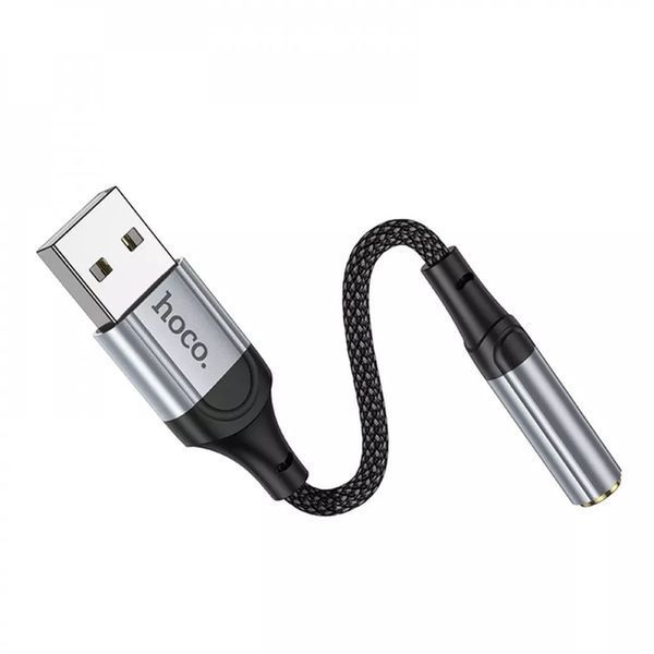Аудіоадаптер HOCO LS36 Fresh external sound card USB to 3.5 0,12m Black 00000001044 фото
