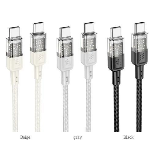 PD Кабель HOCO U129 Spirit 60W transparent charging data cable Type-C to Type-C 1,2m. Black 00000000946 фото