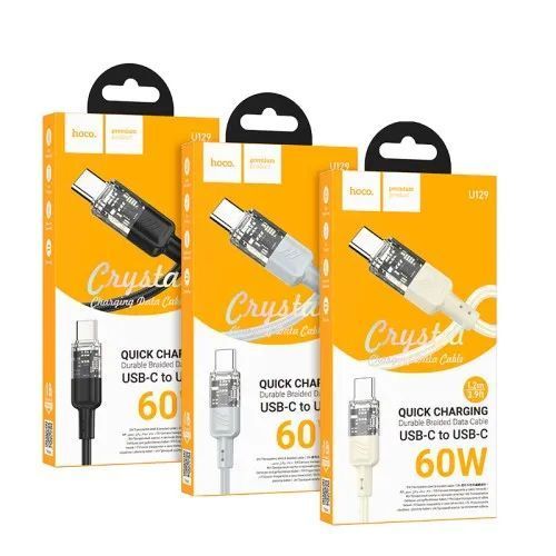 PD Кабель HOCO U129 Spirit 60W transparent charging data cable Type-C to Type-C 1,2m. Black 00000000946 фото