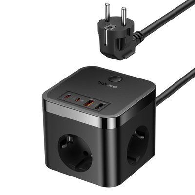 МЗП Baseus PowerCombo Cube Power Strip 3AC+2U+2C 30W 1.5m EU Black E00066400117-00 00000000382 фото