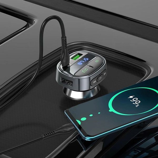 Автомобільний FM-модулятор Bluetooth (трансмітер) автомобільний зарядний пристрій Hoco E70 car BT 1USB 1PD QC PD 30W BT5.0 Black 00000000016 фото