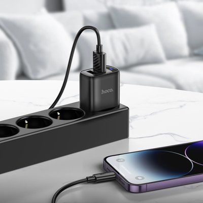 МЗП HOCO C141A Smart dual-port charger set 5V/2.1A + Lightning Black 00000000826 фото