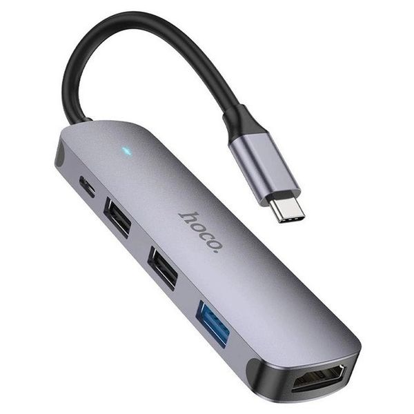 USB-хаб (адаптер-перехідник) Type-C(PD) Hoco HB27 Type-C multi-function converterHDTV+USB3.0+USB2.0*2+PD Metal Grey 00000002015 фото