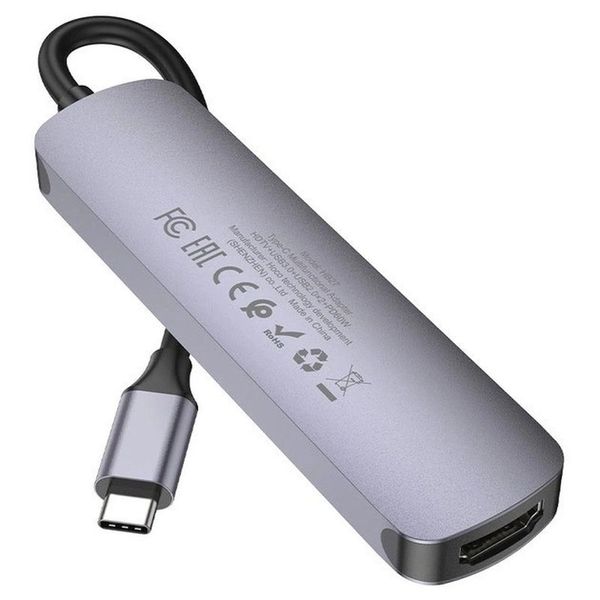 USB-хаб (адаптер-перехідник) Type-C(PD) Hoco HB27 Type-C multi-function converterHDTV+USB3.0+USB2.0*2+PD Metal Grey 00000002015 фото