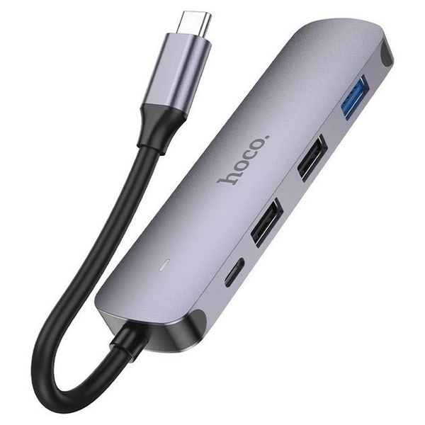 USB-хаб (адаптер-перехідник) Type-C(PD) Hoco HB27 Type-C multi-function converterHDTV+USB3.0+USB2.0*2+PD Metal Grey 00000002015 фото