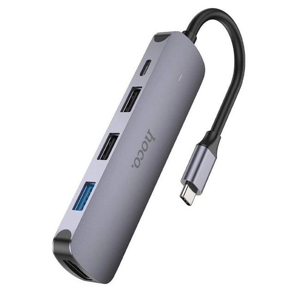 USB-хаб (адаптер-перехідник) Type-C(PD) Hoco HB27 Type-C multi-function converterHDTV+USB3.0+USB2.0*2+PD Metal Grey 00000002015 фото