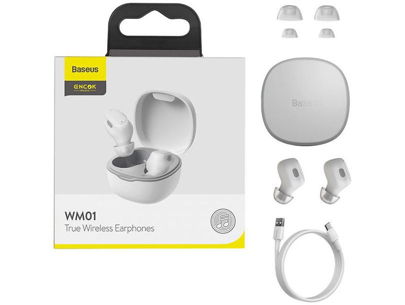 Бездротові навушники Bluetooth Baseus Encok True Wireless Earphones WM01 (NGTW240002) White 00000001403 фото