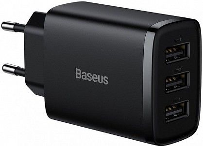 Мережевий зарядний пристрій Baseus Compact Charger 3U 17W (CCXJ020) Black 00000001038 фото