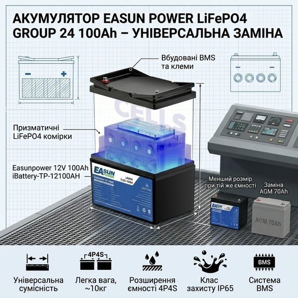 LiFePO4 12V/100Ah акумулятор Easun Power 1,2 кВт для систем резервного живлення 00000001096 фото