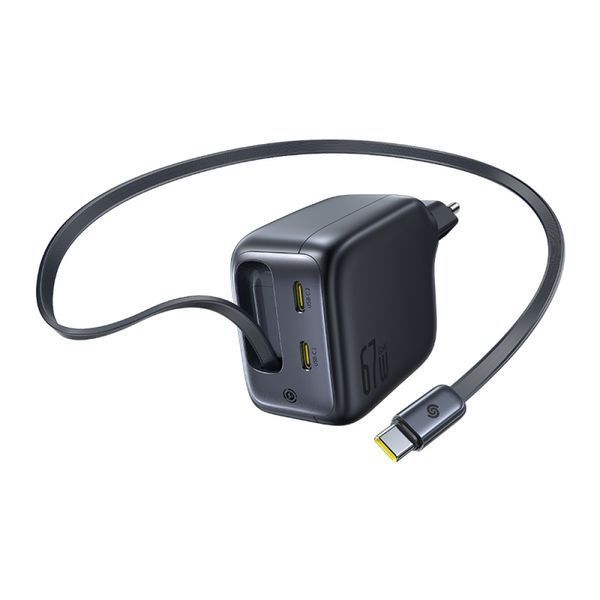 МЗП Baseus EnerCore CJ11 Fast Charger with Retractable Cable 3C 67W EU Black E0121E00 00000000385 фото