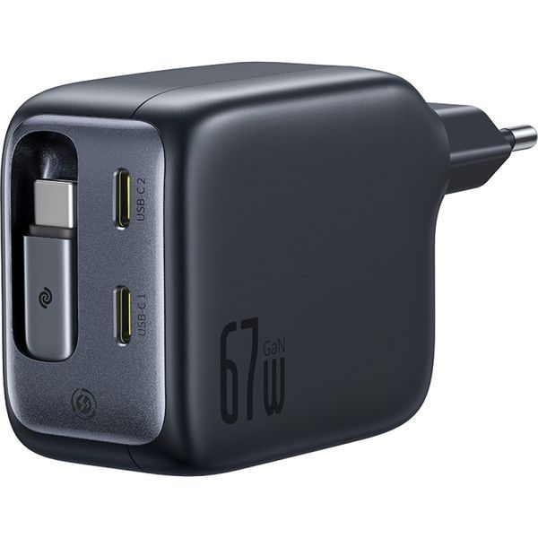 МЗП Baseus EnerCore CJ11 Fast Charger with Retractable Cable 3C 67W EU Black E0121E00 00000000385 фото