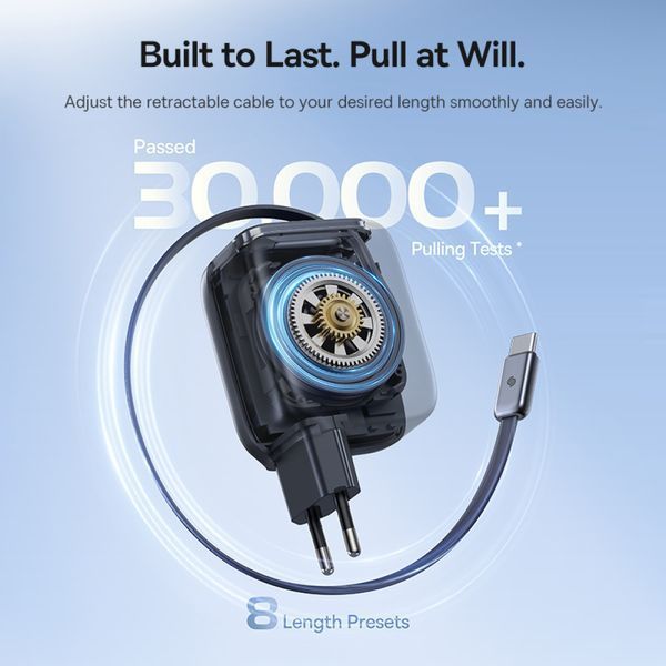 МЗП Baseus EnerCore CJ11 Fast Charger with Retractable Cable 3C 67W EU Black E0121E00 00000000385 фото