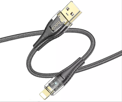 Кабель HOCO U121 Gold standard Transparent Discovery Edition charging data cable iP 1m. Black 00000001000 фото