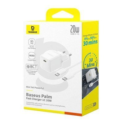 МЗП Baseus Palm Fast Charger 1C 20W Cable Type-C to Lightning White E0116400 00000000746 фото