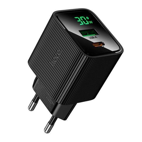 МЗП HOCO CS84A Excellent PD30W+QC3.0 charger with digital display(EU) black 00000000387 фото