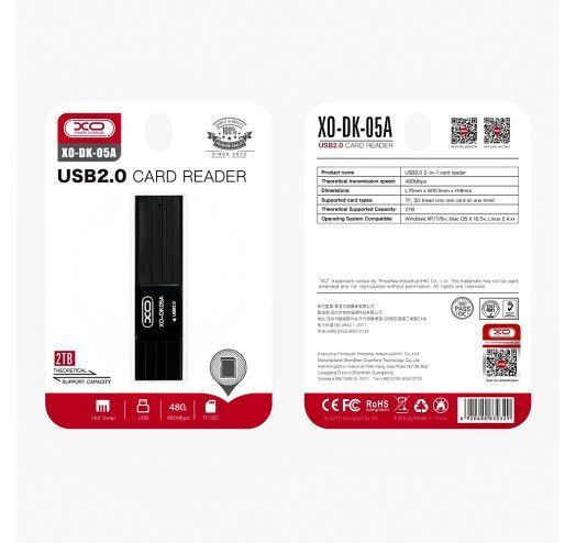 Картридер XO DK05A (2.0 2-in-1 card reader) Чорний 00000001001 фото