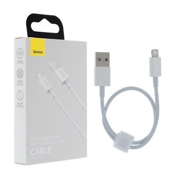 USB кабель Baseus Superior Series Fast Charging Data Cable USB to iP 2.4A 0.25m White CALYS-02 00000000950 фото
