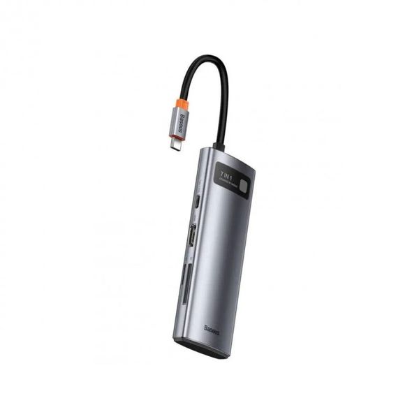 USB-хаб (адаптер) Baseus Metal Gleam Series 7-in-1 2xUSB3.0 + 4KHD + Type-C + Type-C PD+ TF + SD переходник хаб (WKWG020113) Silver 00000002020 фото