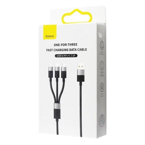 USB Baseus StarSpeed 1-for-3 Fast Charging Data Cable USB to M+L+C 3.5A 1.2m Purple CAXS000005 00000000949 фото