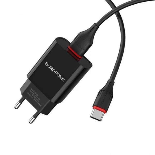 Мережевий зарядний пристрій Borofone BA20A Sharp 1USB / 2.1A+кабель Type-C Black 00000001061 фото