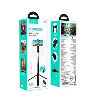 Селфі-палиця трипод HOCO K25 Sherkhan MagSafe alum.alloy live broadcast holder 1,5m Black 00000000638 фото
