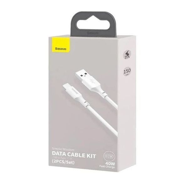 USB кабель Baseus Simple Wisdom Data Cable Kit USB to Type-C 5A (2PCS/Set) 1.5m White TZCATZJ-02 00000000953 фото