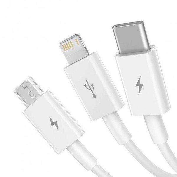 USB кабель Baseus Superior Series Fast Charging Data Cable USB to M+L+C 3.5A 1.5m White CAMLTYS-02 00000000952 фото
