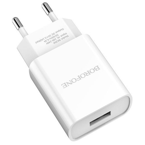 Мережевий зарядний пристрій Borofone BA20A Sharp 1USB/2.1A white 00000001062 фото