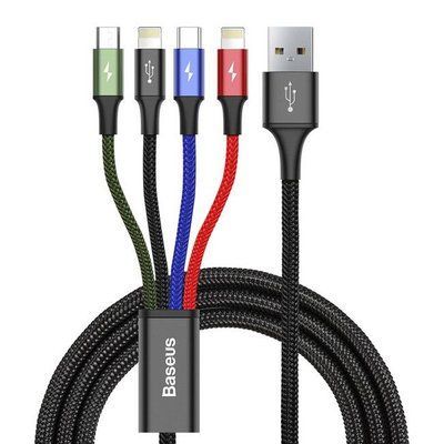 USB кабель Baseus Fast 4-in-1 Cable For lightning(2)+Type-C+Micro 3.5A 1.2M Black CA1T4-A01 00000000983 фото