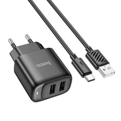 МЗП HOCO C141A Smart dual-port charger set 5V/2.1A + Type-C Cable Black 00000000851 фото