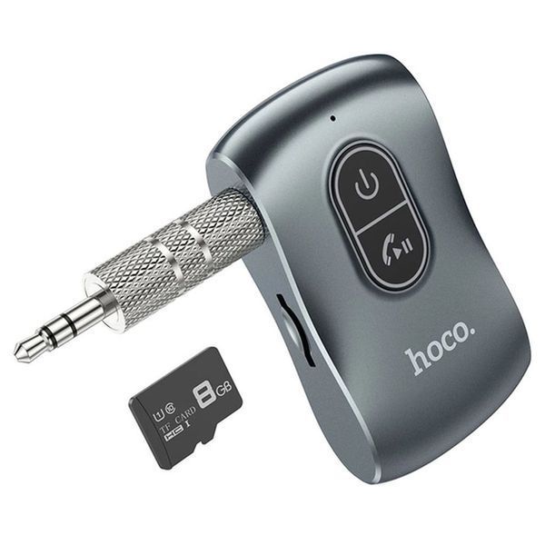Автомобільний FM-трасмітер Bluetooth (аудіо ресивер, адаптер) Hoco E73 Tour AUX 200mAh, Metal gray 00000000589 фото