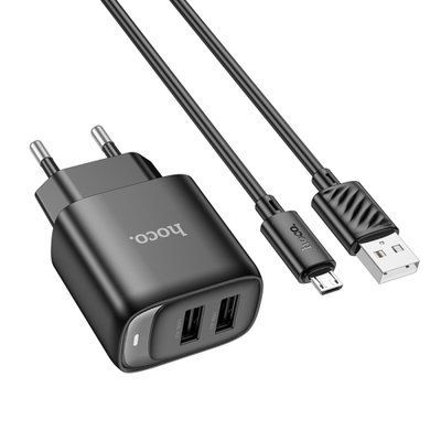 МЗП HOCO C141A Smart dual-port charger set 5V/2.1A +Micro Black 00000000853 фото